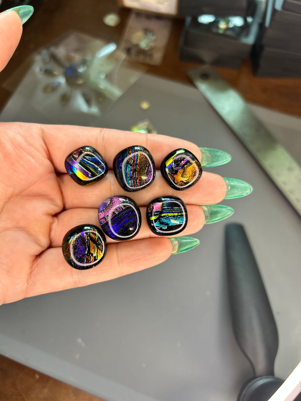 Dichroic glass cabochons