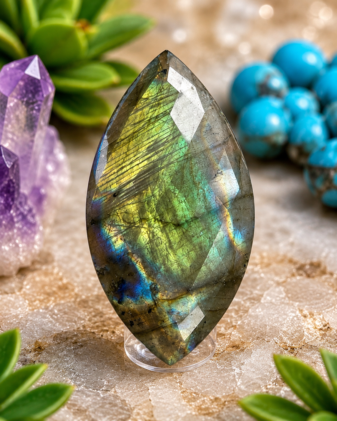 XL Labradorite faceted Cabachon