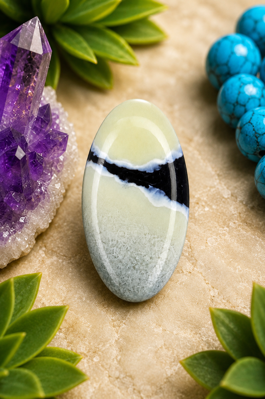 Polychrome White River cabochon