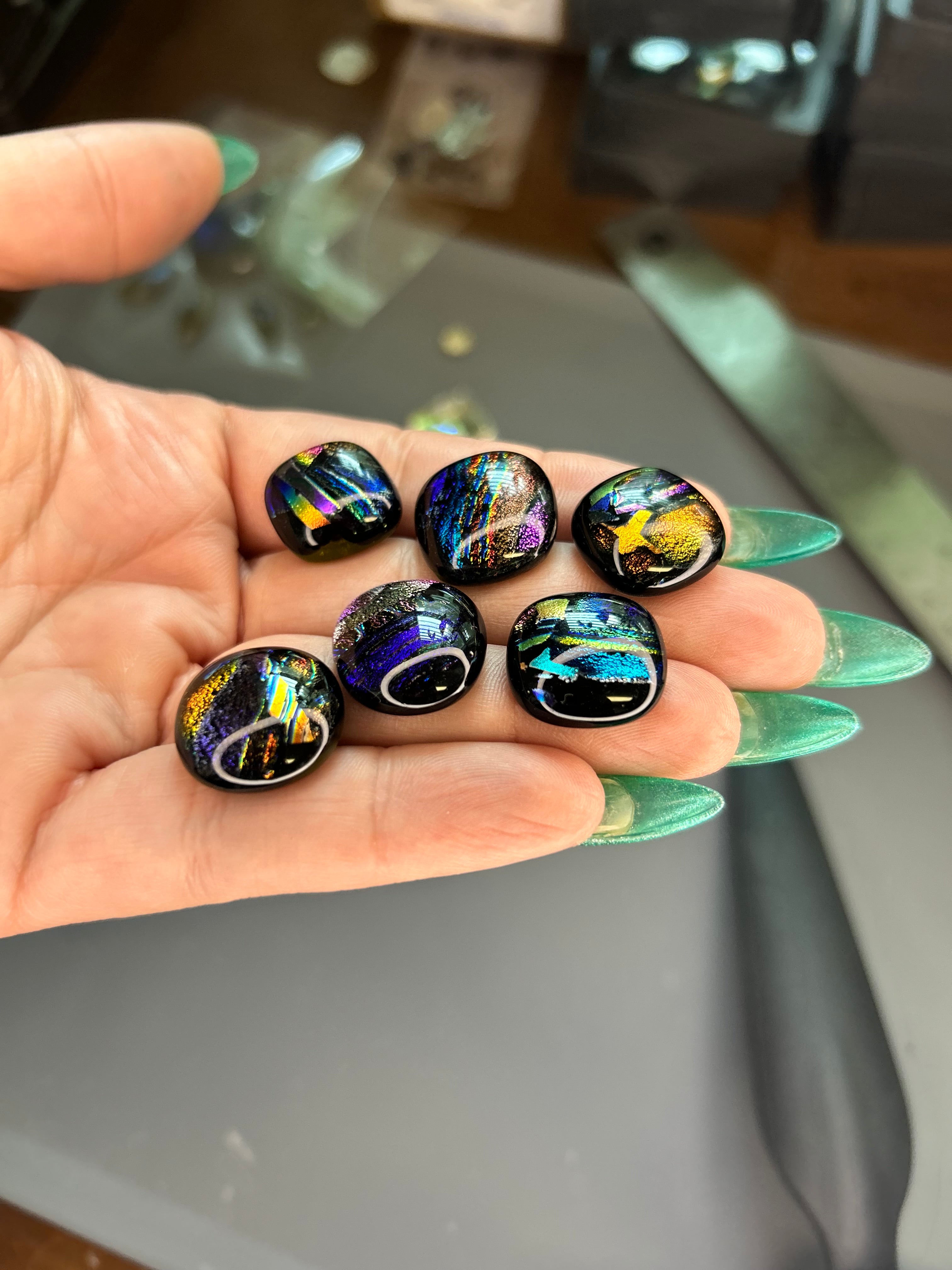 Dichroic glass cabochons