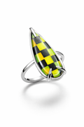 Aurora opal checkered with onyx ring