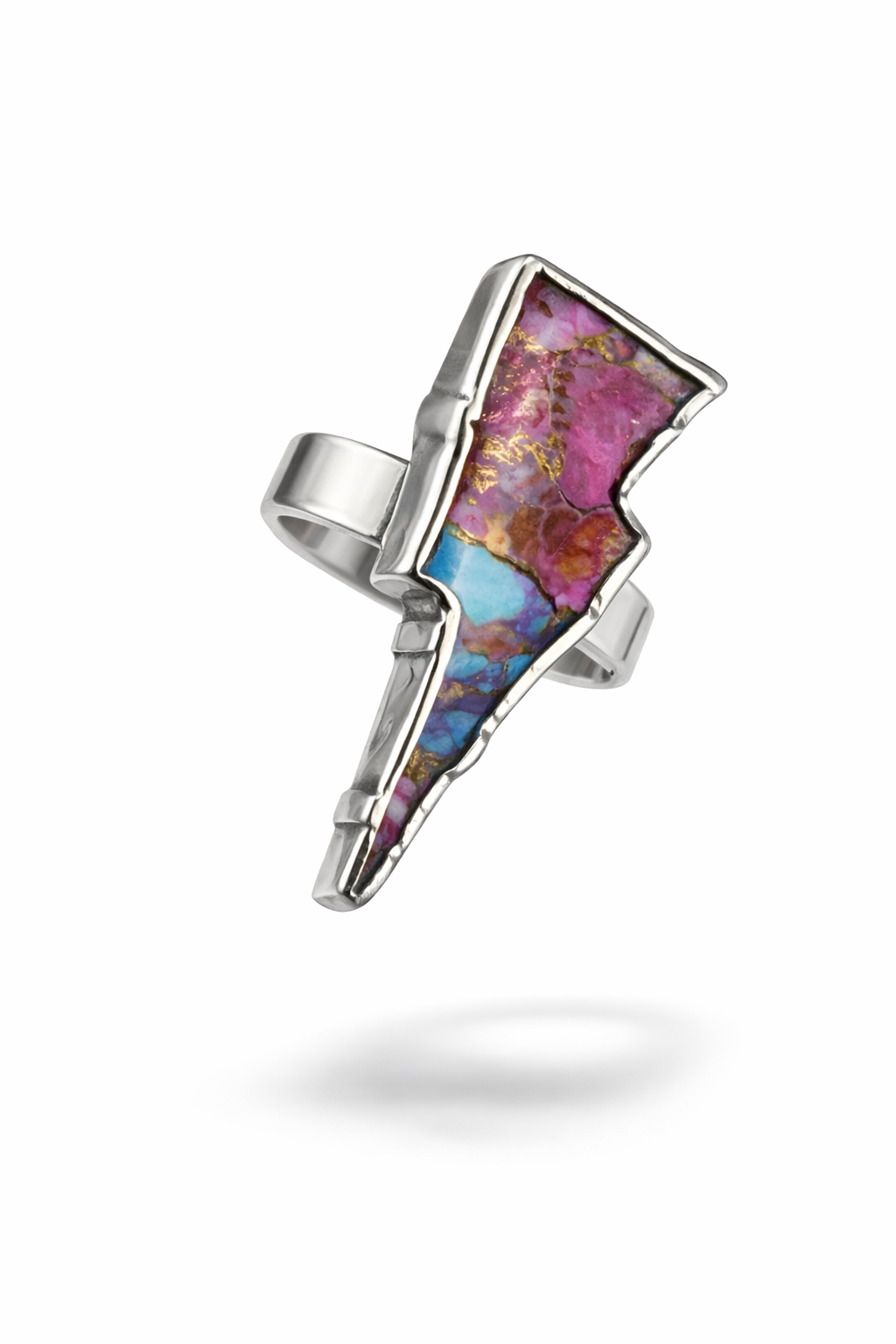 Orange, purple and pink Dahlia turquoise ring size 8