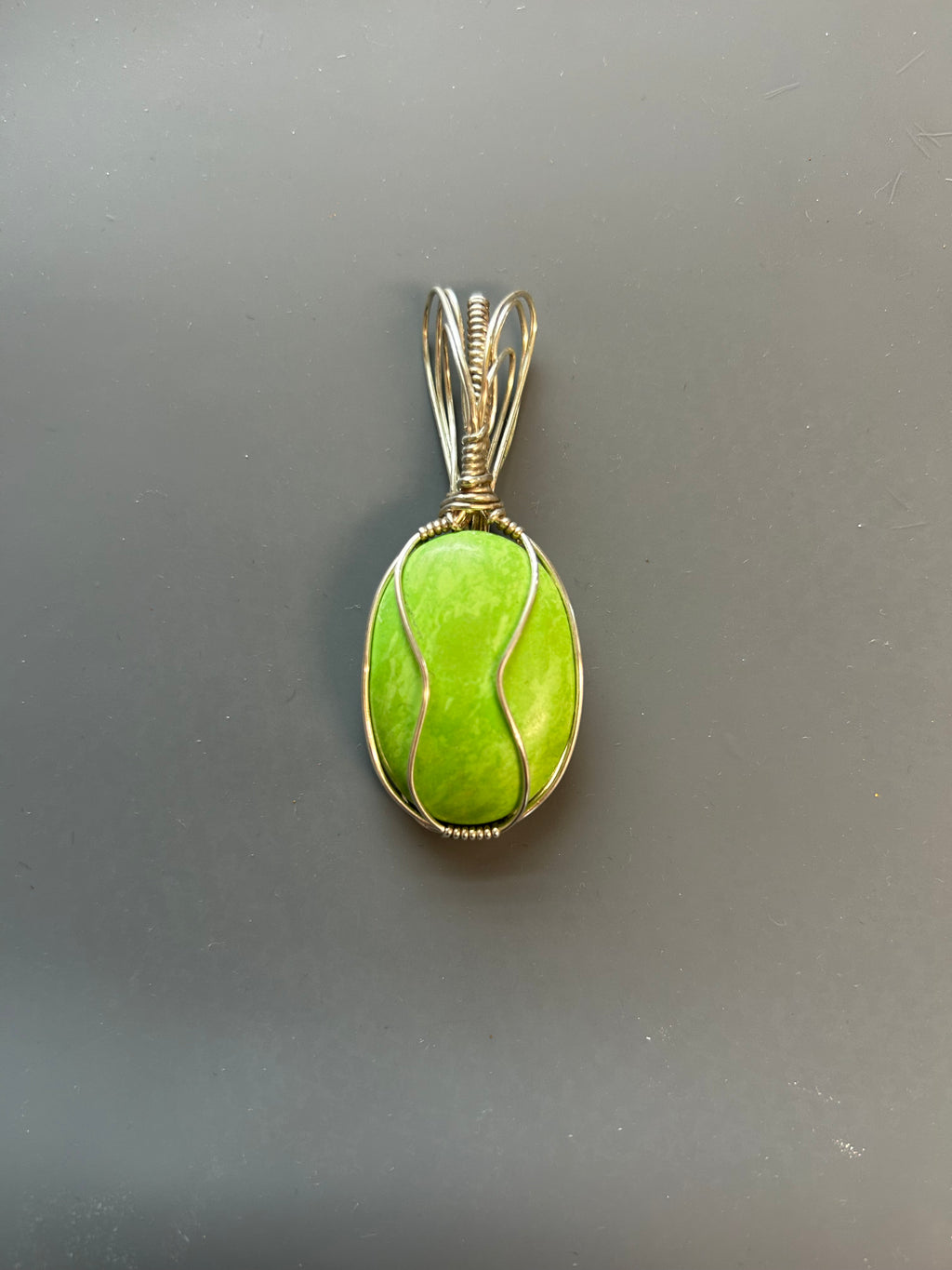 Green Aventurine Wrapped Pendant, Sterling Silver