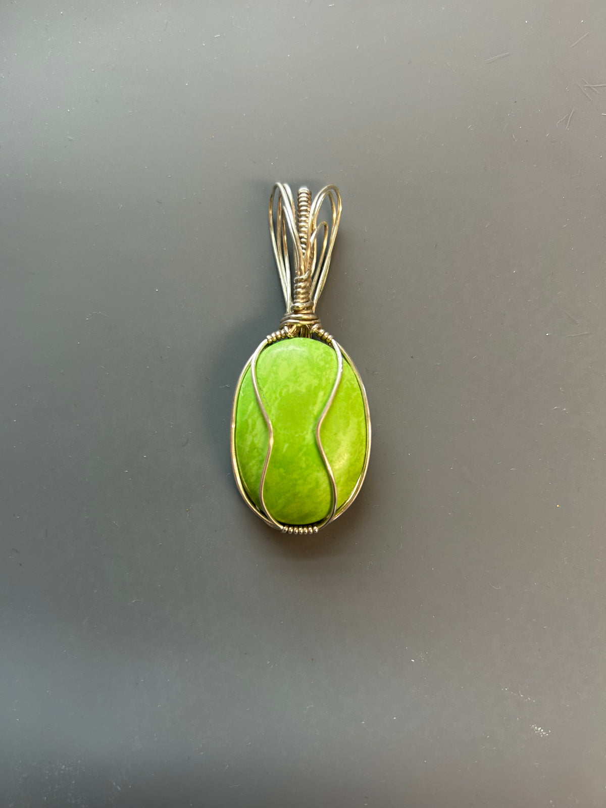 Green Aventurine Wrapped Pendant, Sterling Silver
