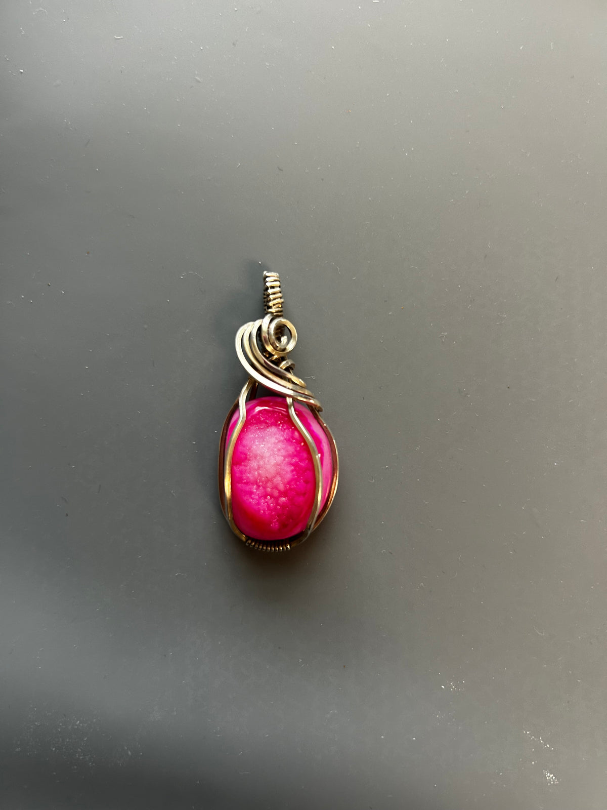 Pink Agate Druzy Wrapped Pendant, Sterling Silver