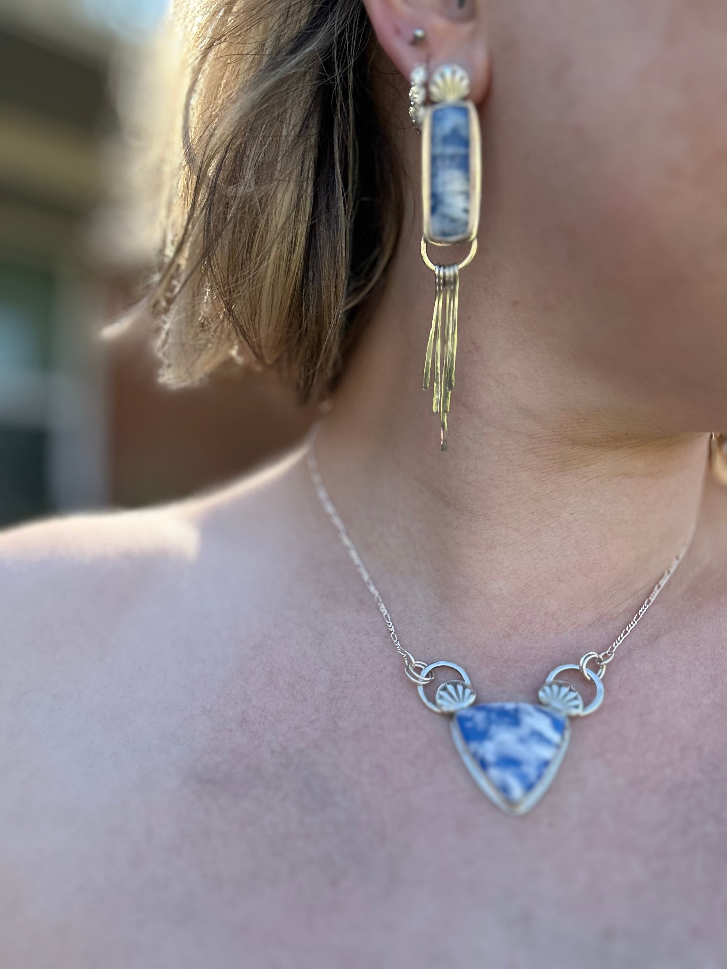 Sky plume agate handmade set