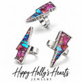 Pink Copper Dahlia Turquoise Lightning Bolt Ring, Sterling Silver, Size 7.5