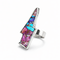 Orange, purple and pink Dahlia turquoise ring size 8