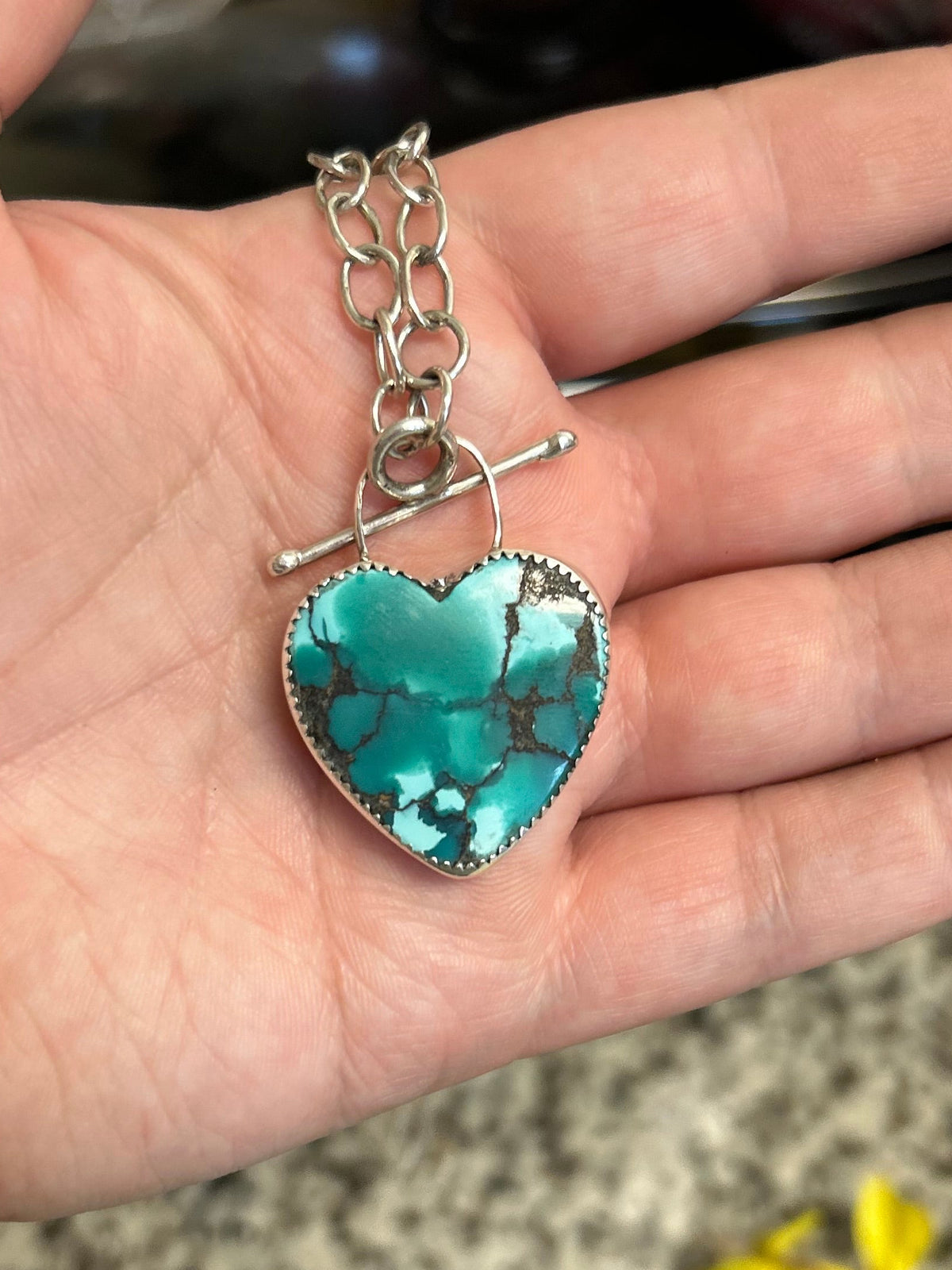 Hubei Turquoise Heart Toggle Necklace & Earring Set, Sterling Silver