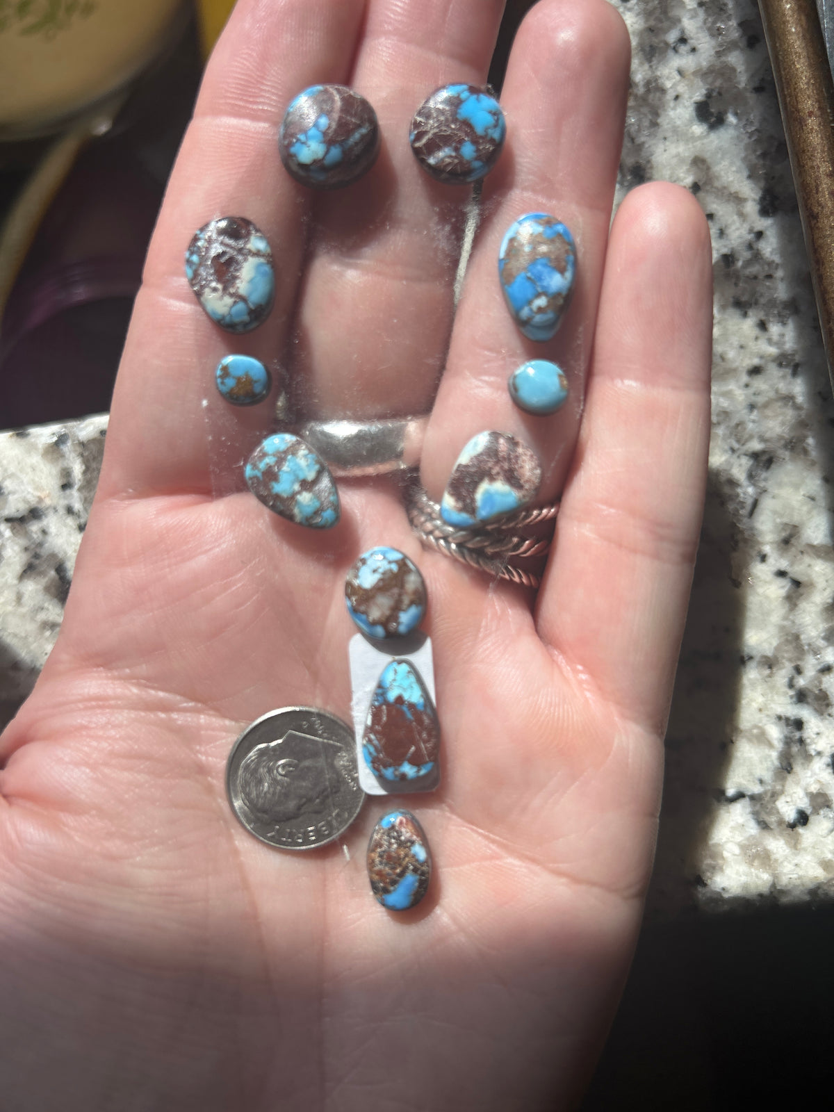 Natural Golden hills lariat and earrings cabochon set