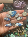 Sky plume agate and natural Brazilian druzy cabochon buckle set